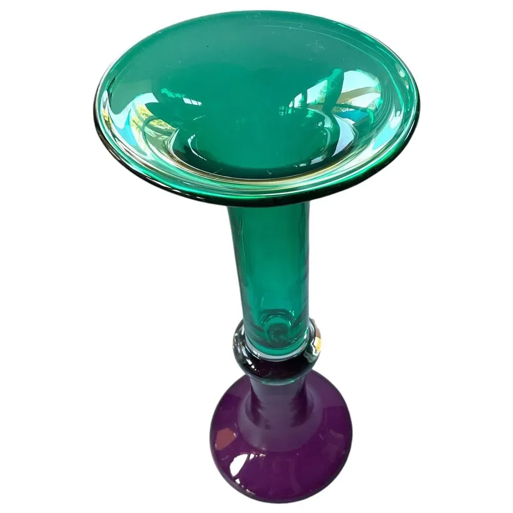 Purple Green Double Trumpet Art Glass Vase‎ Cylindrical Eclectic Contemporary